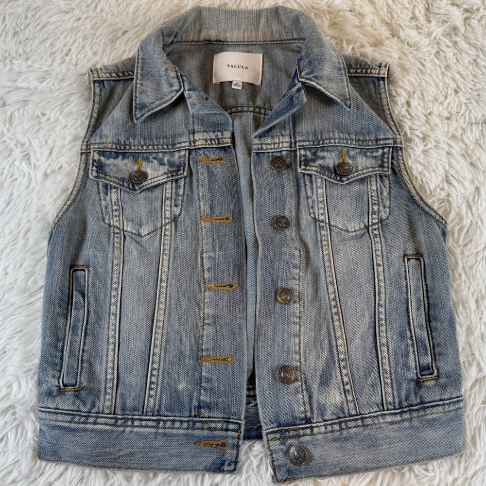 TALULA Womens XS Denim Jean Vest Sleeveless Light Wash Button‎ Up Trucker